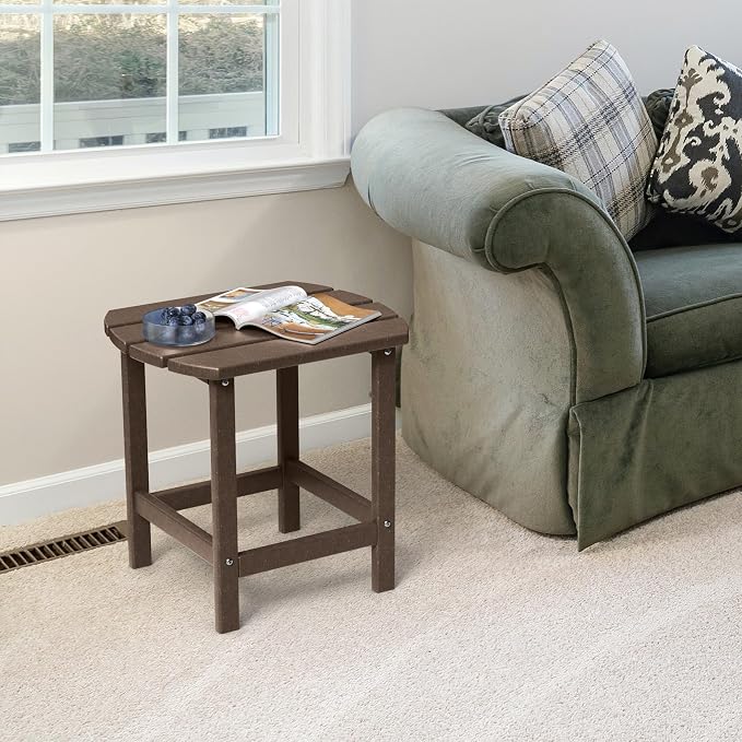 TORVA Patio Adirondack Side Table, Outdoor End Tables All-Weather Resistant HDPE Humidity-Proof Long Time Use for Deck, Lawn,Garden, Porch, Backyard End Table(Brown Color-1 Tier)