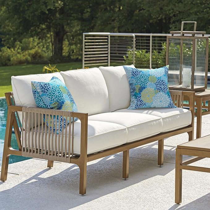 DYTXIII Pack of 2 Outdoor Waterproof Pillow Covers ONLY, 18"x18" Square Decorative Double Printed Throw Pillow Cases for Patio Couch Porch Furniture, Dahlia Blue