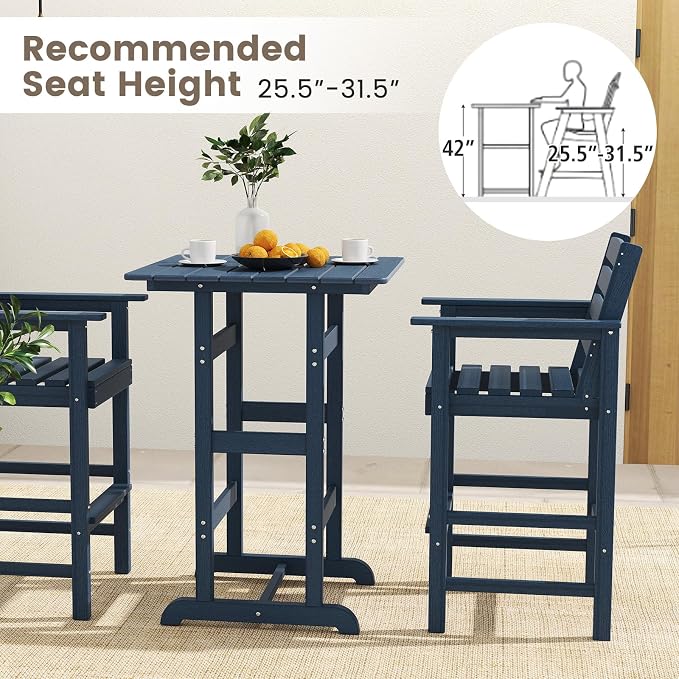 Tangkula 30" x 30" Square Bar Table, Patio HDPE Bar Height Dining Table w/Slatted Tabletop, Outdoor All-Weather High-Top Bistro Table for Poolside, Backyard, Balcony