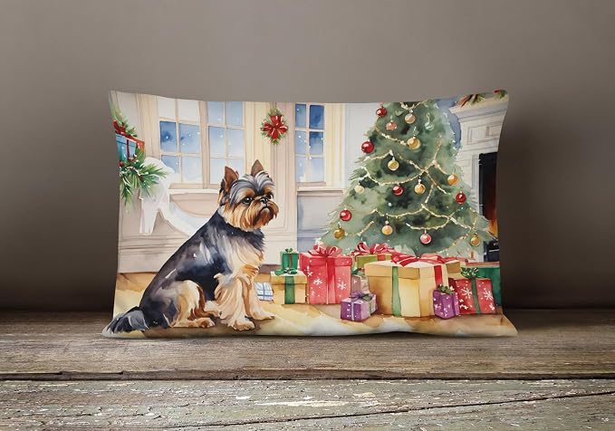 Caroline's Treasures DAC2623PW1216 Brussels Griffon Cozy Christmas Throw Pillow Machine Washable, Indoor Outdoor Decorative Pillow for Couch, Bed or Patio, 12HX16W