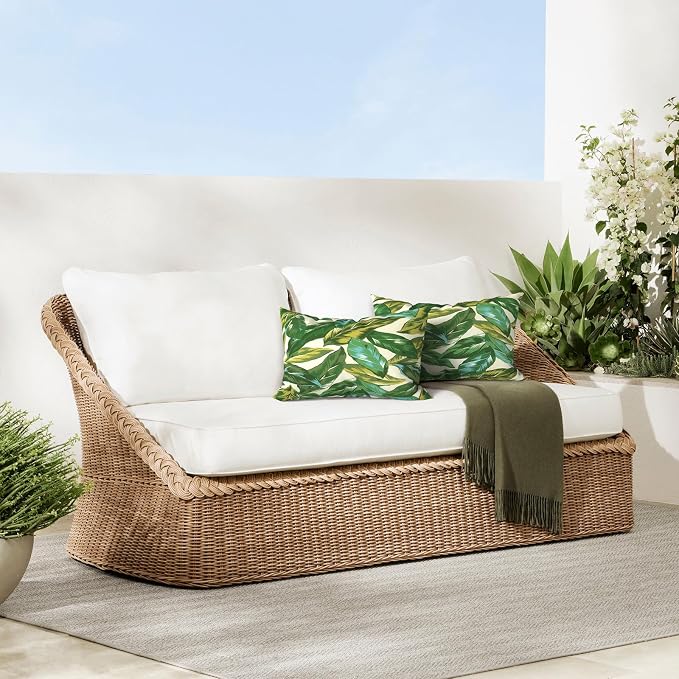 DYTXIII Pack of 2 Outdoor Waterproof Lumbar Pillow Covers ONLY, 12x20 Rectangle Decorative Double Printed Pillow Cases for Patio Couch Porch Furniture - Lush Leaf Jungle