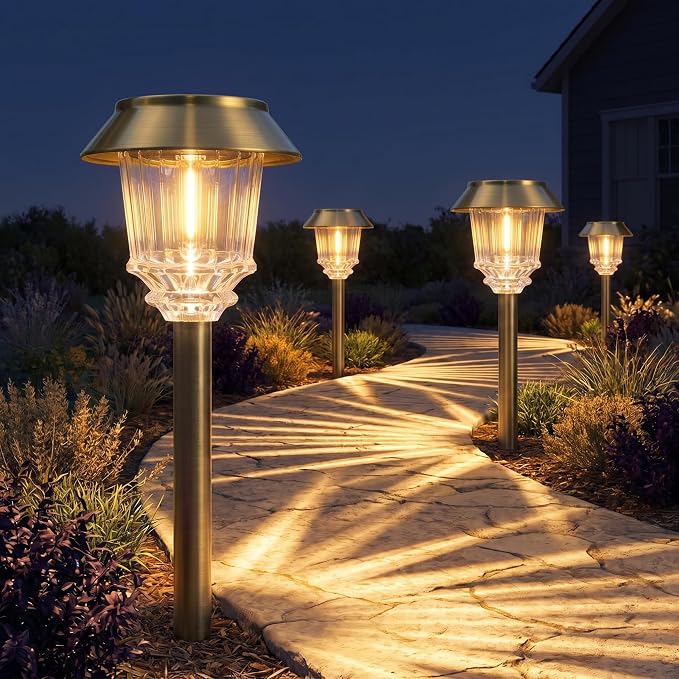 XMCOSY+ Solar Pathway Lights Outdoor, 4 Pack Solar Garden Landscape Lights | 40 LM Adjustable Brightness for 8-12H, Aluminum & Glass Solar Powered, IP65 Outdoor Solar Lights For Yard Landscape Lighting