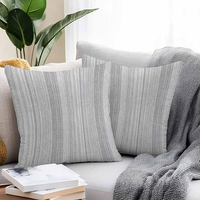 Abstract Gray Outdoor Pillow Covers 18"x18" Set of 2, Rustic Farmhouse Minimalist Grey Vertical Striped Lines Waterproof Throw Pillow Covers for Patio Furniture, Decorative Cushion Covers for Porch