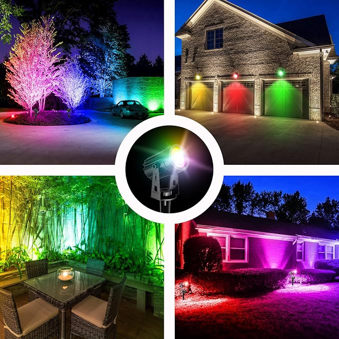 T-SUN Color Changing Solar Spot Lights Outdoor, Outdoor Waterproof RGB Landcape Spotlights, Dusk to Dawn Solar Lights for Garden, Pond, Yard, Trees, Pathway(RGB)