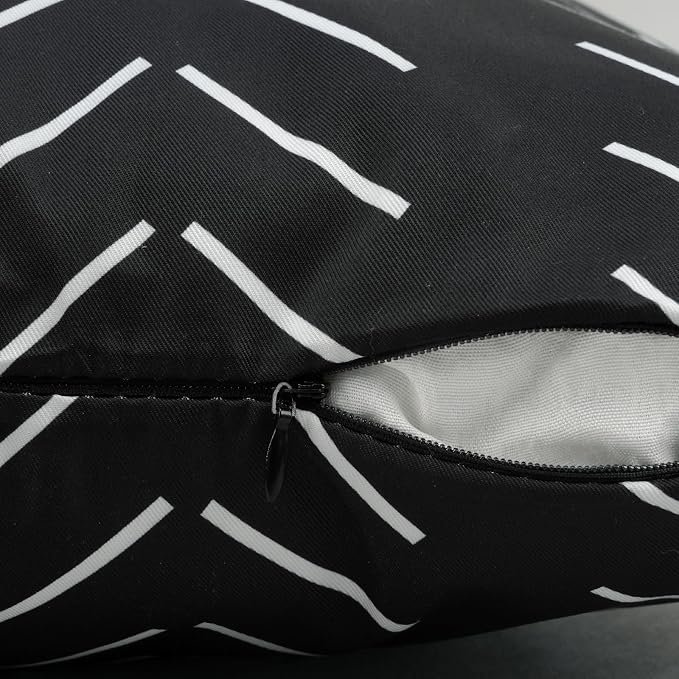 Adabana Geometric Waterproof Outdoor Pillow Covers 18x18 Black and White | Set of 2 Waterproof Design for Patio, Porch, Garden and Beach Decor