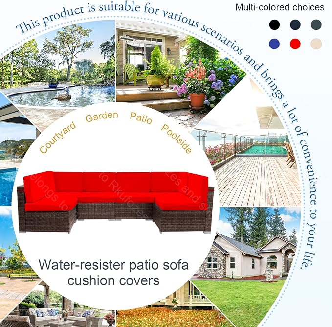 14Pcs Patio Cushion Covers, Furniture Cushion Slipcovers, 24.8"x24.8"x3.14" | Outdoor Cushion Slipcovers, Water Resistant Fabric, Zipper Design, Fits Patio Sectional Furniture