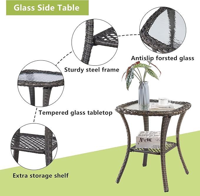 Rilyson Wicker Patio Furniture Set - 5 Piece Rattan Outdoor Sectional Conversation Sets with 2 Swivel Rocking Chairs,2 Ottomans and 1 Side Table for Porch Deck Garden(Mixed Grey/Grey/Smile)