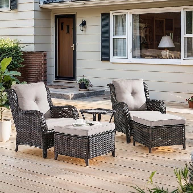 Belord Outdoor Furniture Set Patio Wicker Chairs, 3 Peices Porch Rattan Furniture with Side Table, Deep Seating Patio Bistro Chair Sets (Beige Cushion)