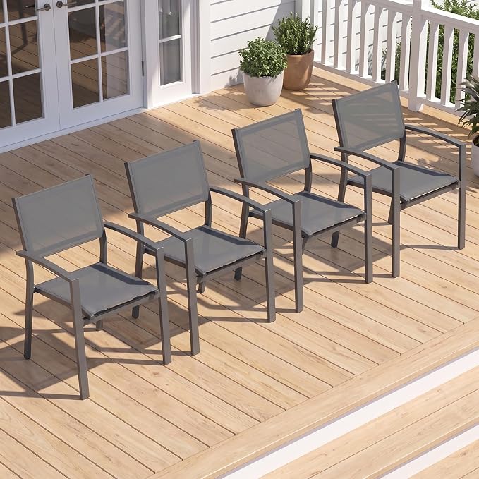 Heavy-Duty Metal Patio Chairs Set of 4, Outdoor Patio Chairs with Breathable Quick-Drying Textilene, Outdoor Chair with 110° Ergonomic High Backrest for Porch, Patio, Garden, Deck, Backyard