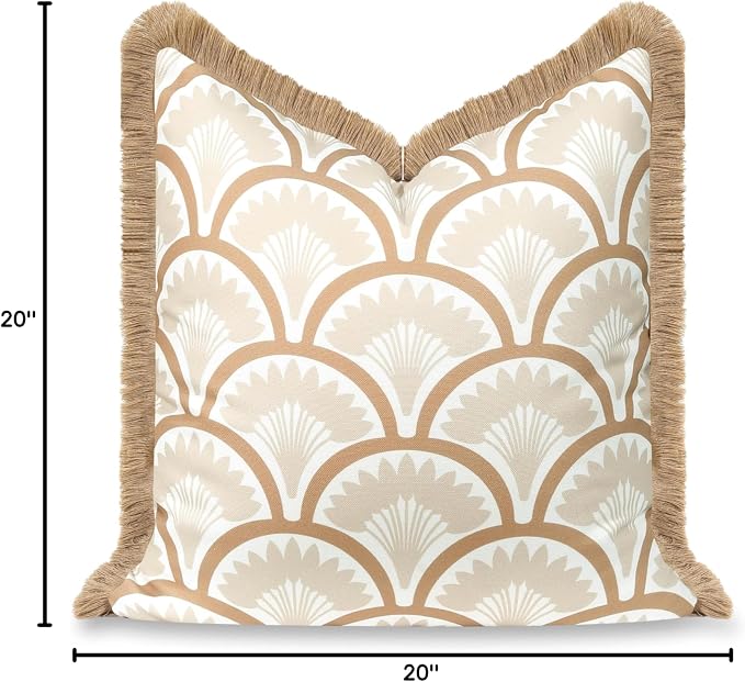 Hofdeco Premium Coastal Hampton Patio Indoor Outdoor Throw Pillow Cover Only, 20"x20" Water Repellent for Backyard, Couch, Poolside, Neutral Tan Print Tropical Ravenala Palm Tree