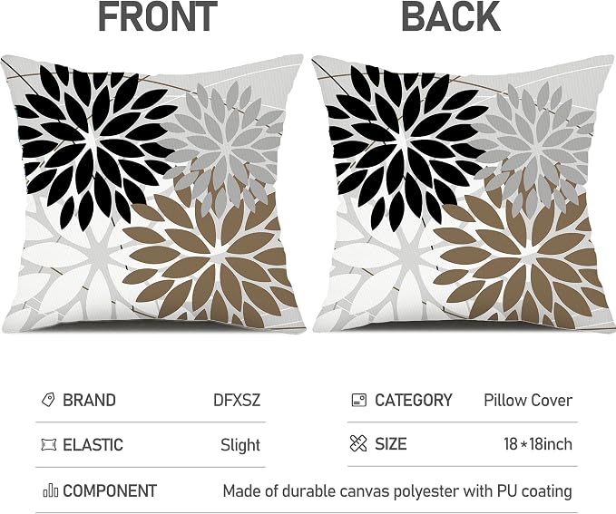 DFXSZ Pack of 2 Outdoor Waterproof Throw Pillow Covers 16x16 Black White | Polyester Colorful Spring Summer Floral Decorative Cushion Cases(NO INSERT),For Couch Patio Funiture Garden Home Decor