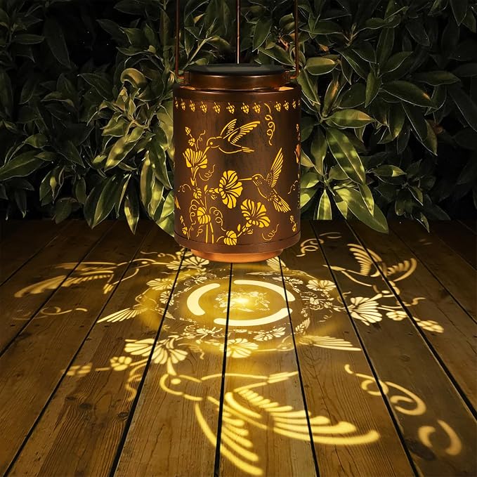 2 Pack Solar Lanterns Outdoor Waterproof Garden Decor Gifts for Women | Metal Hanging Solar Lights Decoration for Outside LED Lanterns for Yard Patio Birthday Gifts Mon Grandma (Hummingbirds)