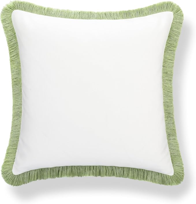 Hofdeco Premium Grandmillennial Coastal Hampton Patio Indoor Outdoor Throw Pillow Cover Only, 22"x22" Water Repellent for Backyard, Couch, Poolside, White Grass Green Solid