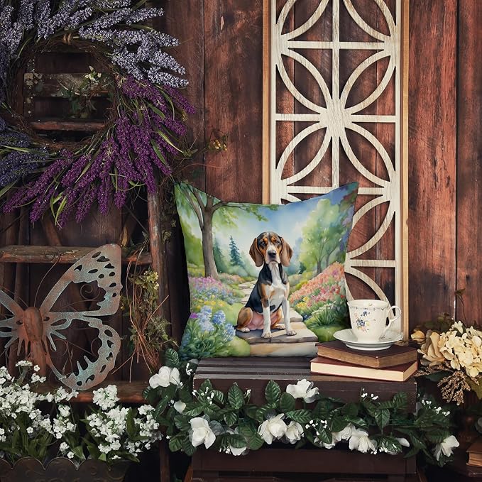 Caroline's Treasures American English Coonhound Spring Garden Throw Pillow Machine Washable, Indoor Outdoor Decorative Pillow for Couch, Bed or Patio, 18Hx18W