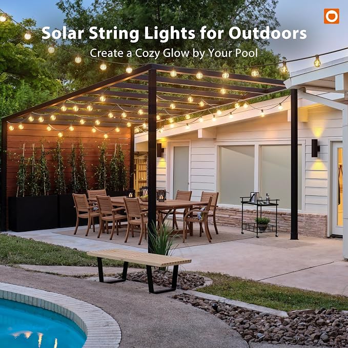 addlon 150FT Solar String Lights Outdoor Waterproof with Remote, Dimmable | Commercial Grade Solar Powered String Lights with 80 LED Bulbs, Hanging Light for Camping Backyard Party Decor