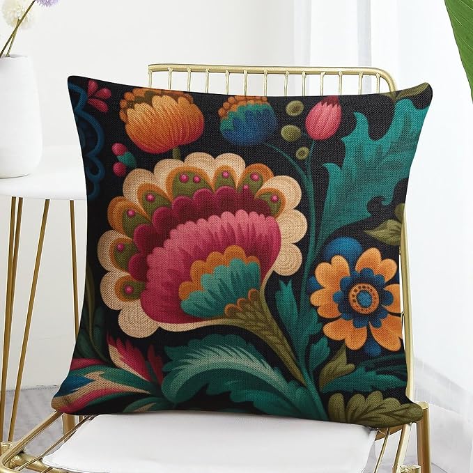 Outdoor Pillows for Patio Furniture Mexican Flowers Cushion Case 20"x20" White Blue Grey Wideflowers Decorations Pillow Covers Pillowcase for Couch Sofa Bedroom Car Living Room