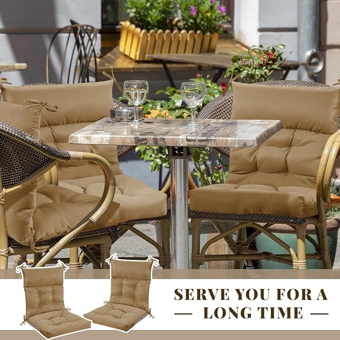 Sintuff 2 Pcs 44 x 21 x 4 Outdoor Chair Cushion Patio Chair Cushions Seat/Back Tufted Pillow with Ties Water Resistant Replacement Indoor Patio Furniture Outdoor Furniture (Solid Color,Brown)
