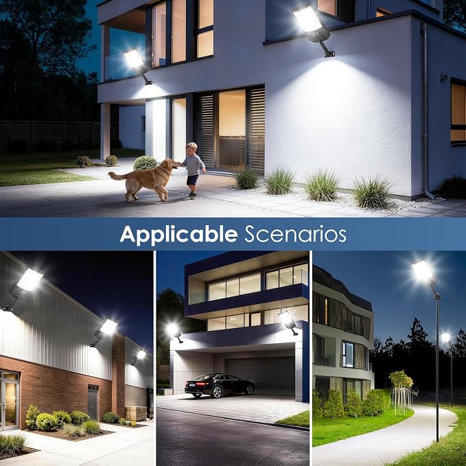 6-Pack Solar Street Lights Outdoor Waterproof, 6500K 24000LM LED Flood Lights with Motion Sensor, Dusk to Dawn Solar Light for Outside, Solar-Powered Security Lighting for Parking Lot Area Garage Yard
