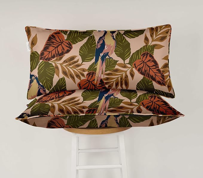 Indoor/Outdoor Polyester Fabric Lumbar Pillow Cover, All-Weather Waterproof Rectangular Cushion Case for Patio Furniture, 16 x 24 Set of 2 - Tropical-24