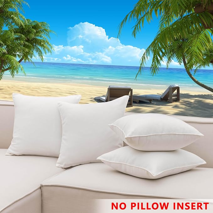 Home Brilliant White Pillow Shams Decorative Pillow Covers Outdoor for Patio Bench Garden Farm Throw Pillow Covers 20x20, 50cm, 4 Pieces, White
