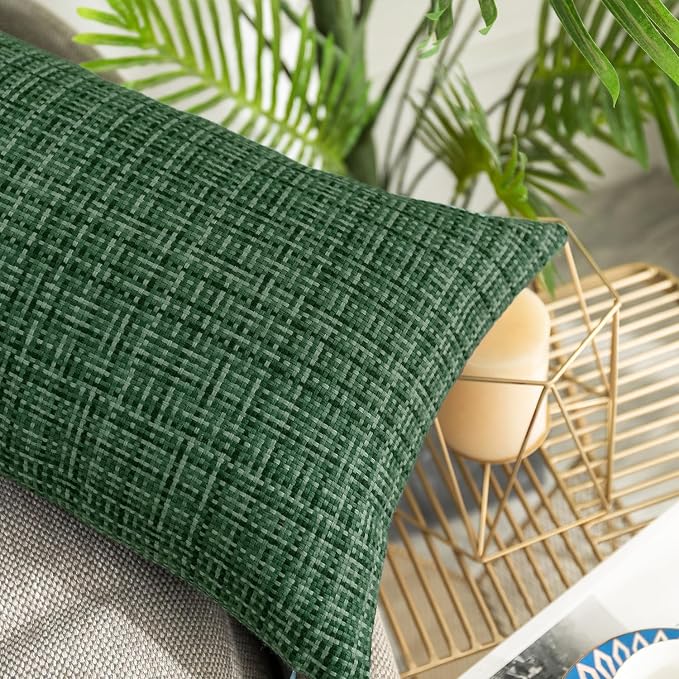 Kevin Textile Outdoor Waterproof 16"x16" Pillow Covers 2 Pack, Army Green | Water Resistant, Faux Linen Yarn-dyed, Woven Texture Throw Pillow Covers for Tent Patio Garden Couch Sofa