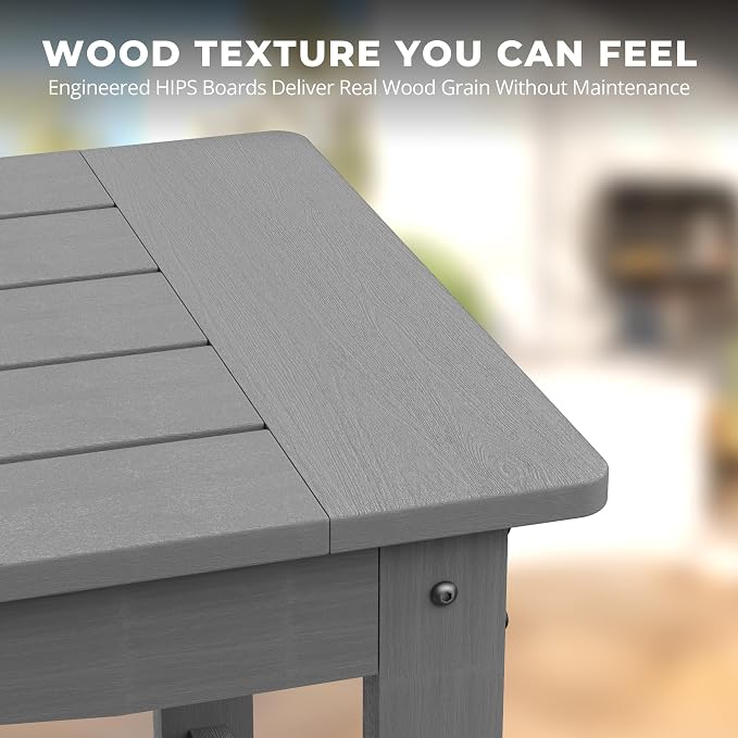 Outdoor Coffee Table, 35.4" x 17.5" All Weather Rectangle Patio Coffee Side Table for Garden Lawn Porch Poolside Balcony (Gray)