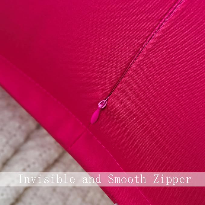 LIGICKY Hot Pink Outdoor Waterproof Pillow Covers 18x18 Inch Pack of 2 Decorative Square Solid Color Pillows with Wide Edge Cushion Cover for Patio Tent Garden Couch Balcony