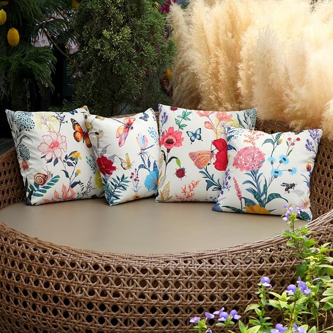 Premillow Outdoor Pillow Covers, Waterproof Pillow Covers, 18x18, Set of 4 | Decorative Waterproof Pillow Covers, Solid Linen Pillowcase,Summer Farmhouse Cushion Case for Patio Garden Balcony Couch Sofa