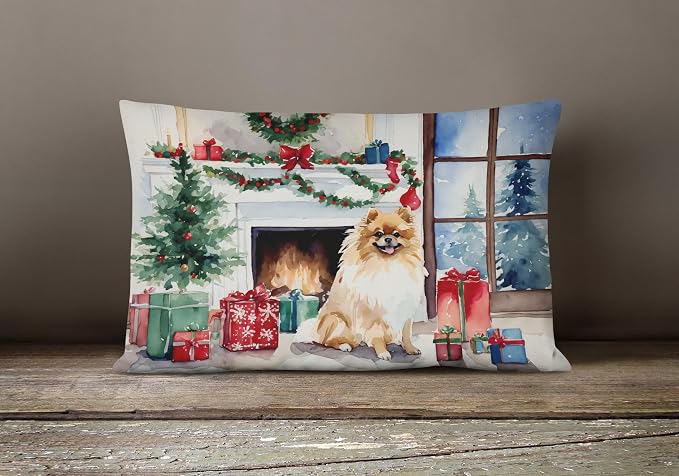 Caroline's Treasures DAC2722PW1216 Pomeranian Cozy Christmas Throw Pillow Machine Washable, Indoor Outdoor Decorative Pillow for Couch, Bed or Patio, 12HX16W