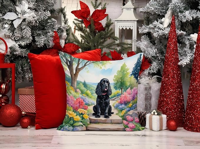 Caroline's Treasures Cocker Spaniel Spring Path Throw Pillow Machine Washable, Indoor Outdoor Decorative Pillow for Couch, Bed or Patio, 14Hx14W