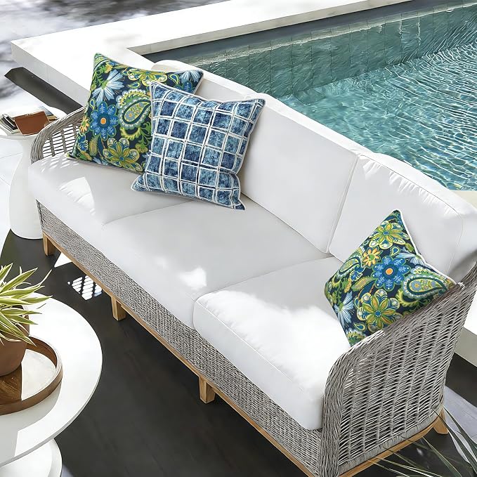 Outdoor Throw Pillow Covers Pack of 2, Decorative Water Repellent Square Pillow Cases with Piping 18x18 Inch, Wonder Garden
