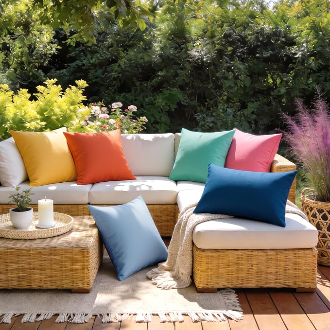 Outdoor Pillow Covers Waterproof Cushion Covers Patio Pillows Case 2 Pack | 18x18inch, Solid, Seamless, Hidden Zipper,Pecet for Porch Decoration,Patio Furniture,Outdoor Couch, Balcony,Garden Bench