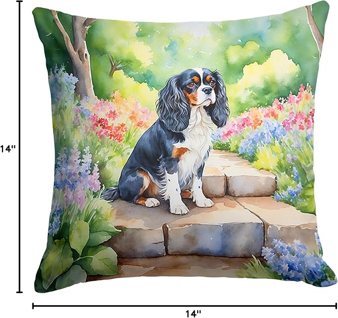 Caroline's Treasures Cavalier Spaniel Spring Path Throw Pillow Machine Washable, Indoor Outdoor Decorative Pillow for Couch, Bed or Patio, 14Hx14W