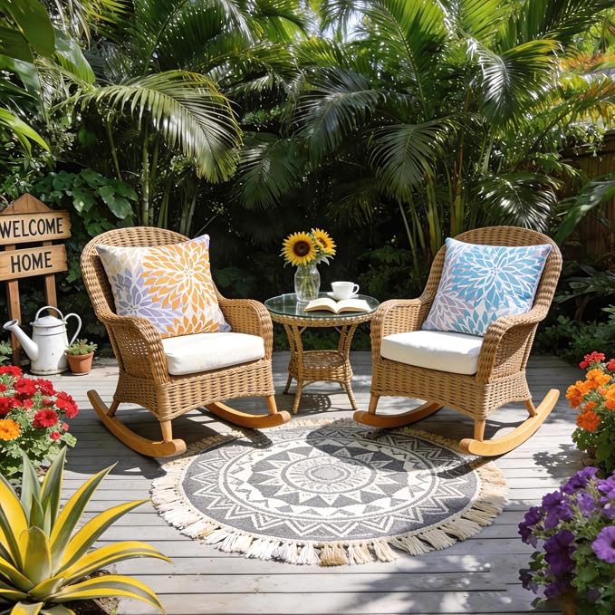 Outdoor Pillow Covers Waterproof Cushion Covers Patio Pillows Case 2 Pack | 18x18inch,Printed Boho Flowers,Seamless,Hidden Zipper,Machine Washable,Perfect decoration for Porch,Patio,Balcony