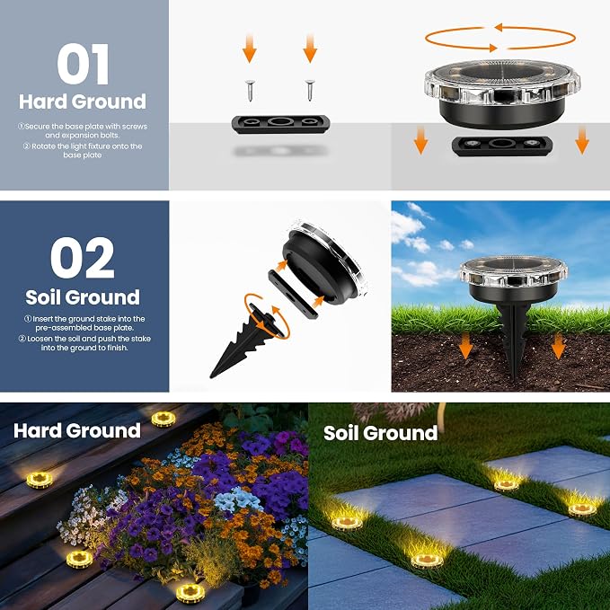 SOLPEX Solar Ground Lights Outdoor, Pathway Lights 20 Pack Warm White | IP65 Waterproof Landscape Lighting for Walkway, Driveway, Pathway, Garden, Backyard Decor- Transparent Lampshade