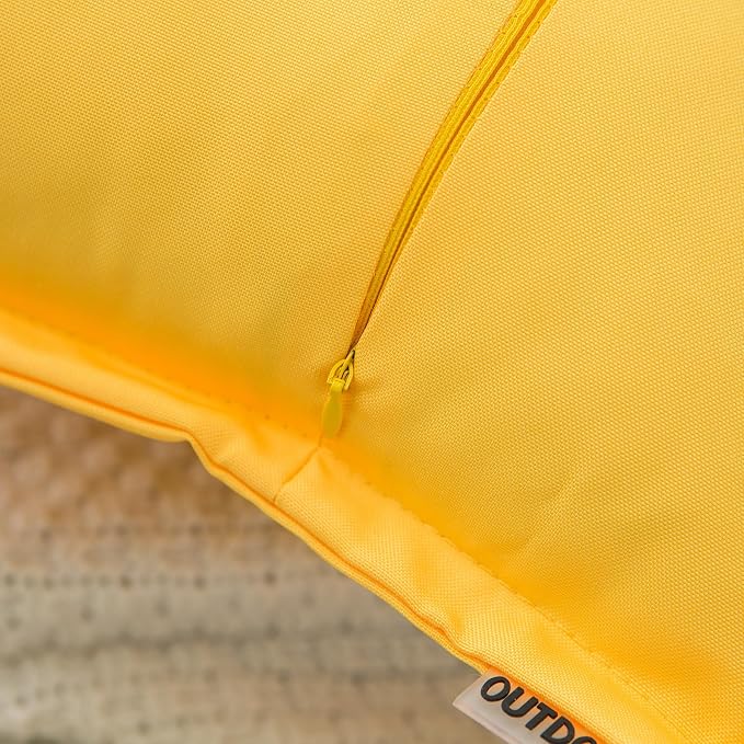 LIGICKY Yellow Outdoor Waterproof Pillow Covers 18x18 Inch Pack of 2 Decorative Square Solid Color Pillows with Wide Edge Cushion Cover for Patio Tent Garden Couch Balcony