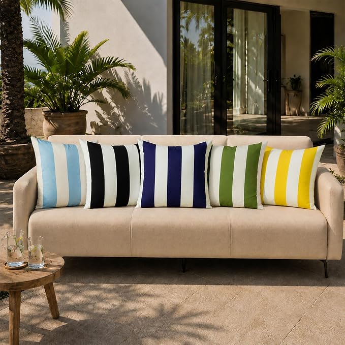 Allorry Outdoor Pillow Covers 18x18 Sky Blue Striped Decoration Throw Pillow Covers for Spring Summer Outdoor Waterproof Garden Patio Furniture Sofa Bed Home Decor JB016-D18