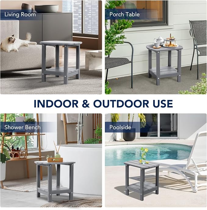 nalone Adirondack Side Table 16.5" Outdoor Side Table HDPE Plastic Double Adirondack End Table Small Table for Patio(Grey)