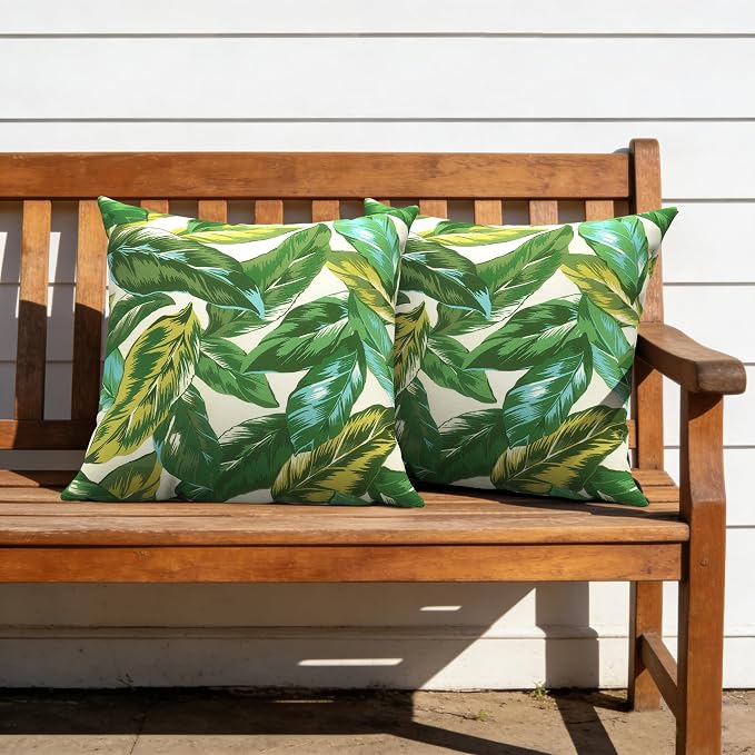 Outdoor Pillow Covers Waterproof 20x20 Inch Set of 2 Lush Leaf Jungle Decorative Outside Patio Furniture Cushion Cases Decor for Porch Garden