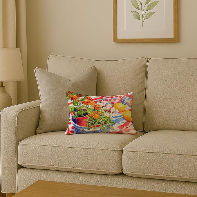 Caroline's Treasures 6058PW1216 Flowers with a Side of Lemons Canvas Fabric Decorative Pillow Machine Washable, Indoor Outdoor Decorative Pillow for Couch, Bed or Patio, 12HX16W