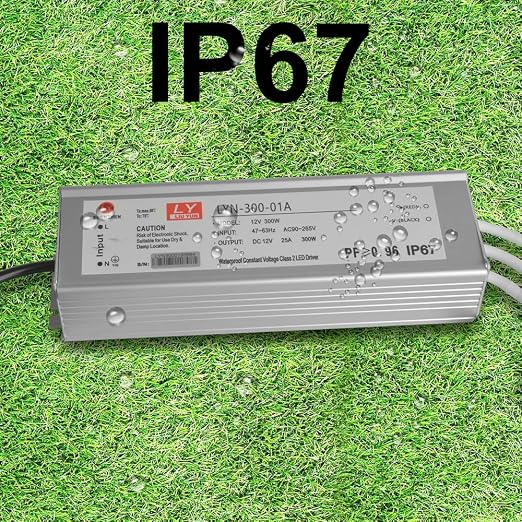 LED Driver 300 Watts (100W X3) 25A Waterproof IP67 Power Transformer Adapter 90-265V AC to 12V DC Low Voltage Output, with 3-pin Plug 3.3 ft LED Cable for LED Lighting Outdoor Light and Any 12V DC