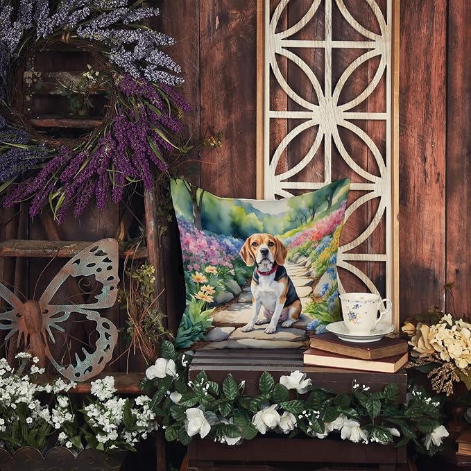 Caroline's Treasures Beagle Spring Garden Throw Pillow Machine Washable, Indoor Outdoor Decorative Pillow for Couch, Bed or Patio, 18Hx18W