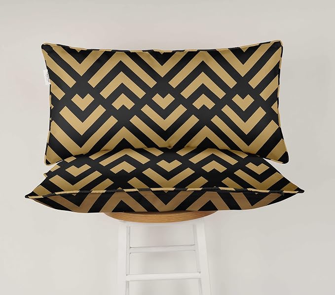 Indoor/Outdoor Polyester Fabric Lumbar Pillow Cover, All-Weather Waterproof Rectangular Cushion Case for Patio Furniture, 12 x 18 Set of 2 - Abstracts-13