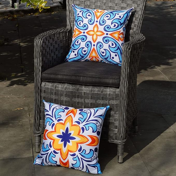ONWAY Outdoor Pillow Covers Waterproof 16x16 Set of 4 Floral Boho Decorative Throw Cushion Cover Farmhouse Pillows for Bench Couch Patio Furniture