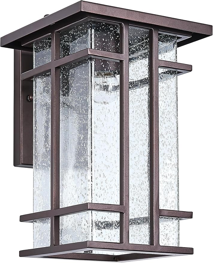 Rustic Dusk to Dawn Outdoor Wall Light Fixture 13.8"H Oil Rubbed Bronze Exterior Wall Sconces with Seeded Glass Sensor Outdoor Wall Lantern for House Patio Porch Entryway Garage Wall Lamps Waterproof