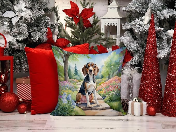 Caroline's Treasures American English Coonhound Spring Garden Throw Pillow Machine Washable, Indoor Outdoor Decorative Pillow for Couch, Bed or Patio, 14Hx14W