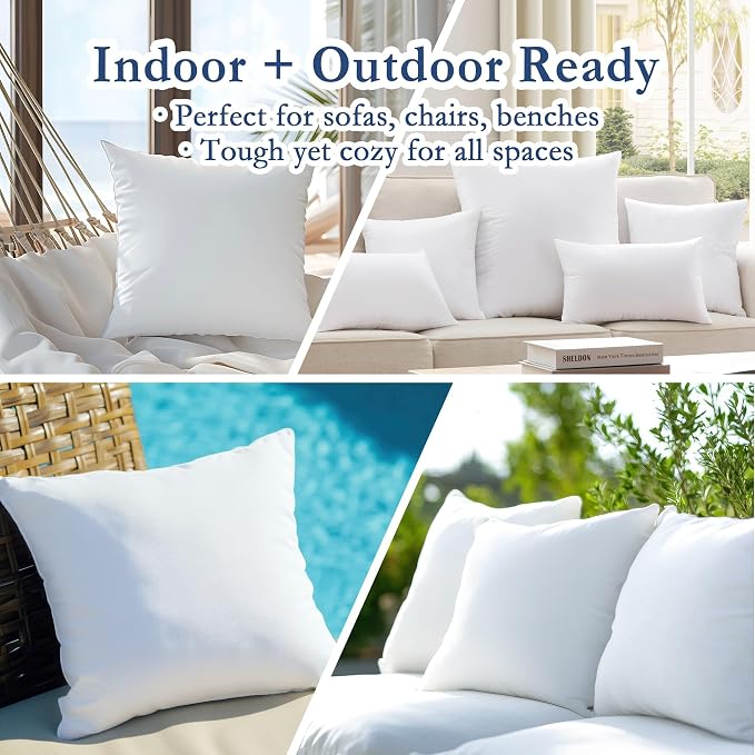 puredown® 20x20 Outdoor Pillow Inserts, Set of 2, Fluffy Soft Water-Resistant Down Alternative Square Form Sham Stuffer for Porch Swing Sofa Couch Cushion Patio Furniture