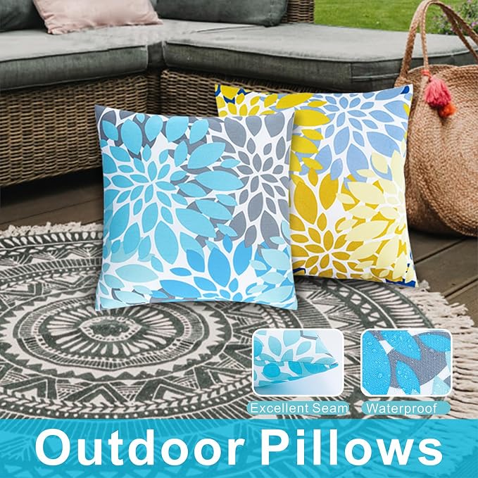 JMGBird Outdoor Throw Pillows Waterproof Outdoor Pillows for Couch | outdoor pillow covers 18x18 Pillows with Inserts outdoor pillows waterproof Mandala Patio Pillows for Patio Furniture