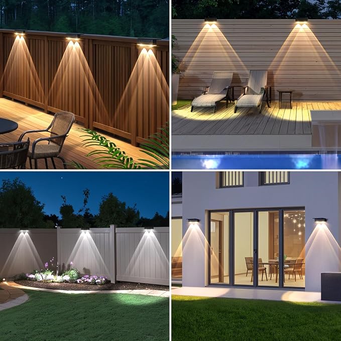 Solar Fence Lights Outdoor - 3 Color Modes(3000K/4000K/6000K), IP55 Waterproof Solar Lights, Fence Light Solar Powered for Outside, Backyard, Railing, Steps, Patio and Wall Lighting(8Pack)