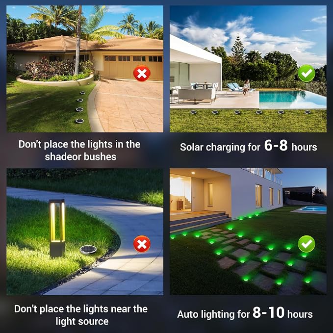 Peasur Mini Solar Ground Lights Outdoor, 4 Pack Flat Solar Powered Disc Lights, IP68 Waterproof, Anti-Rust, Landscape Lighting for Pathway Garden Yard Lawn Walkway Landscape Driveway, Green